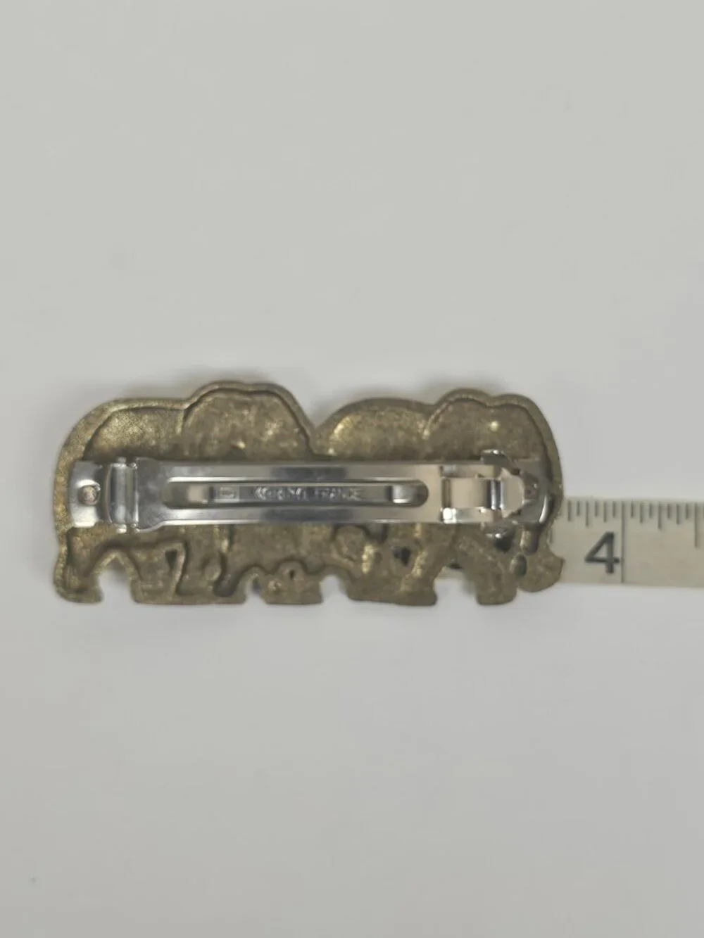 Vtg Karina France Elephant Family Hair Clip Barrette Antiqued Gold Tone Metal